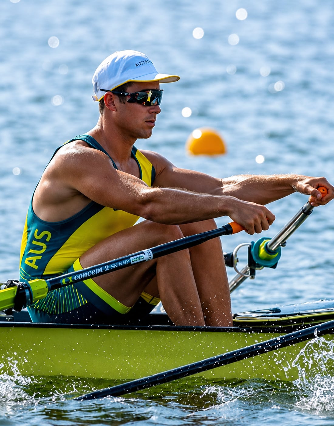 Jack Cleary rowing on the water